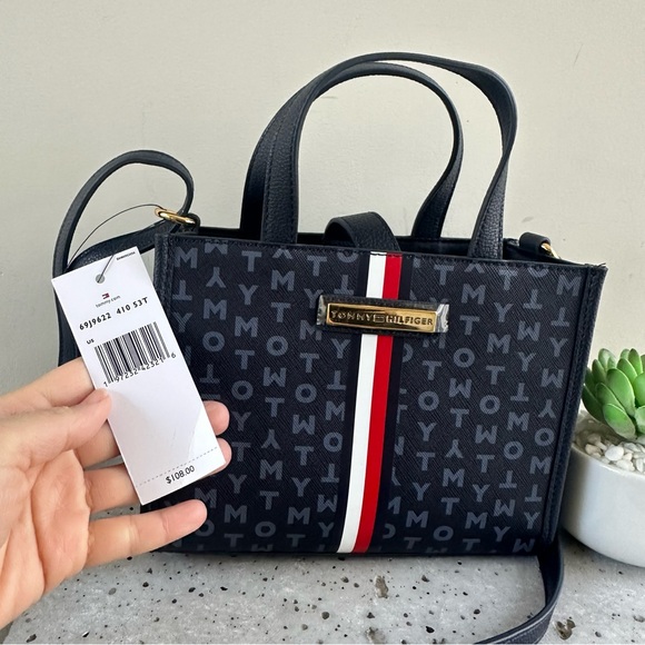NWT Tommy Hilfiger Mini Navy Logo Tote Bag - Picture 8 of 9